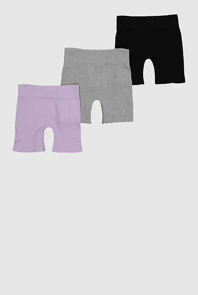 Girls Seamless Rib Knit Biker Shorts 3 Pack, Multi,