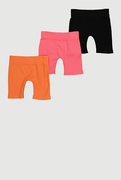 Little Girls Seamless Ribbed Knit Bike Shorts 3 Pack, Multi, Size 6X