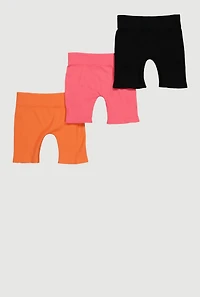 Little Girls Seamless Ribbed Knit Bike Shorts 3 Pack, Multi, Size 4