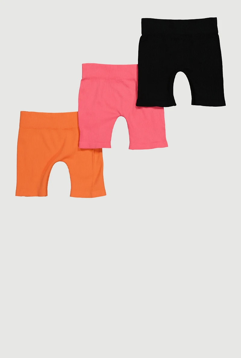 Little Girls Seamless Ribbed Knit Bike Shorts 3 Pack, Multi,