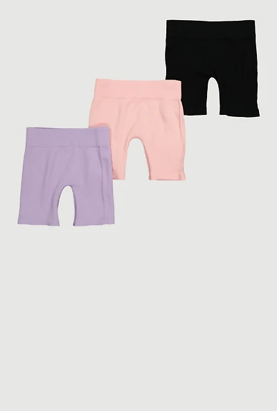 Little Girls Trendy Rib Knit Bike Shorts 3 Pack, Multi, Size 5-6
