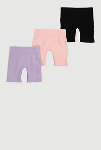 Little Girls Trendy Rib Knit Bike Shorts 3 Pack, Multi, Size 5-6