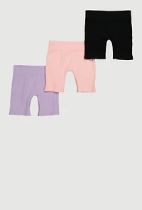 Little Girls Trendy Rib Knit Bike Shorts 3 Pack, Multi, Size 5-6