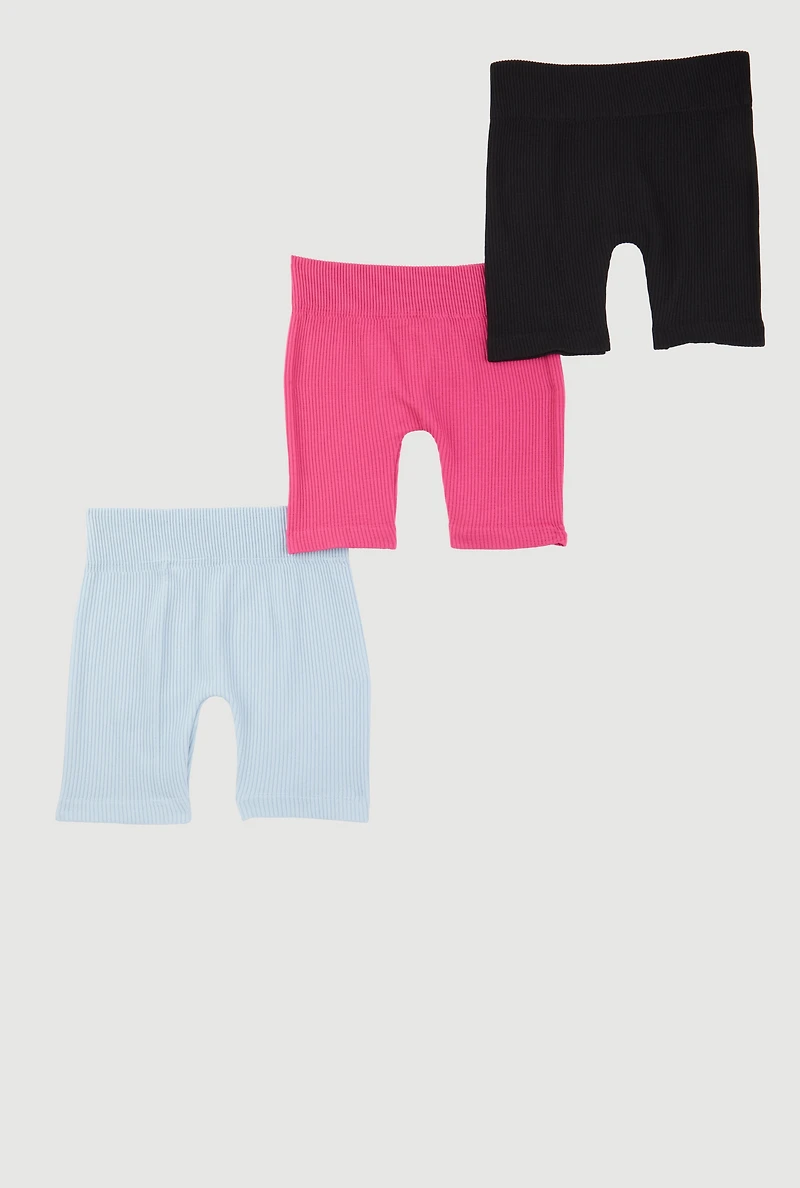 Little Girls Stylish Ribbed Knit Bike Shorts 3 Pack