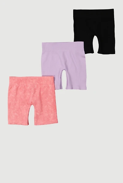 Little Girls Ribbed Knit Seamless Bike Shorts 3 Pack, Multi,