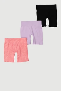 Little Girls Ribbed Knit Seamless Bike Shorts 3 Pack, Multi,