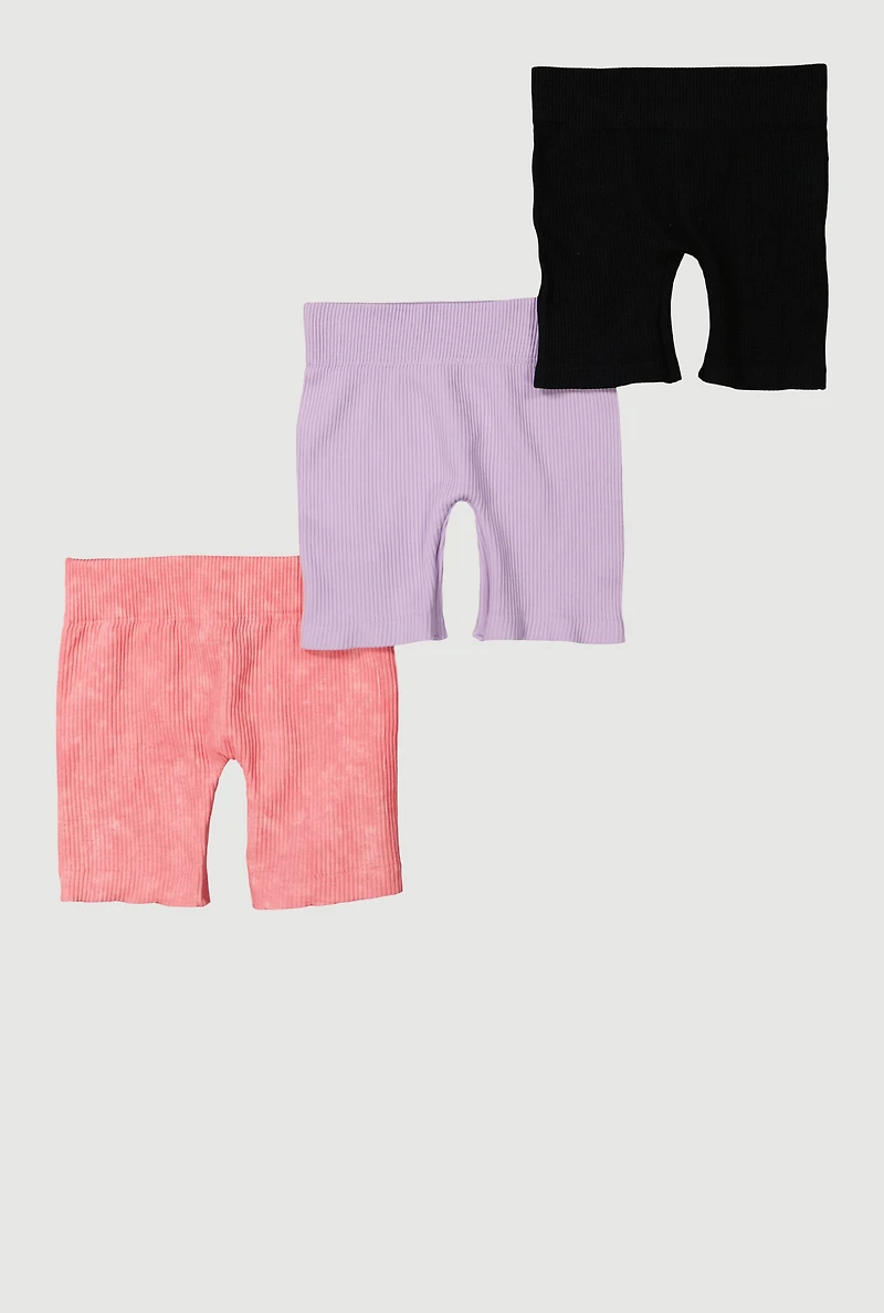 Little Girls Ribbed Knit Seamless Bike Shorts 3 Pack, Multi, Size 4