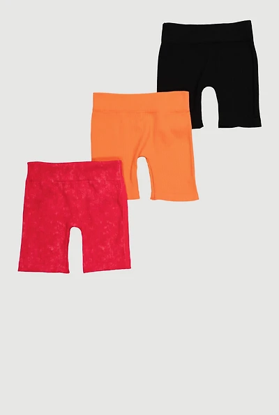Little Girls Trendy Ribbed Knit Seamless Shorts 3 Pack, Multi, Size 5-6