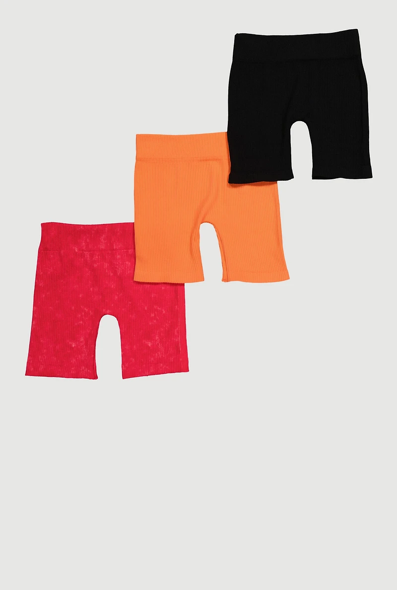 Little Girls Trendy Ribbed Knit Seamless Shorts 3 Pack, Multi, Size 5-6