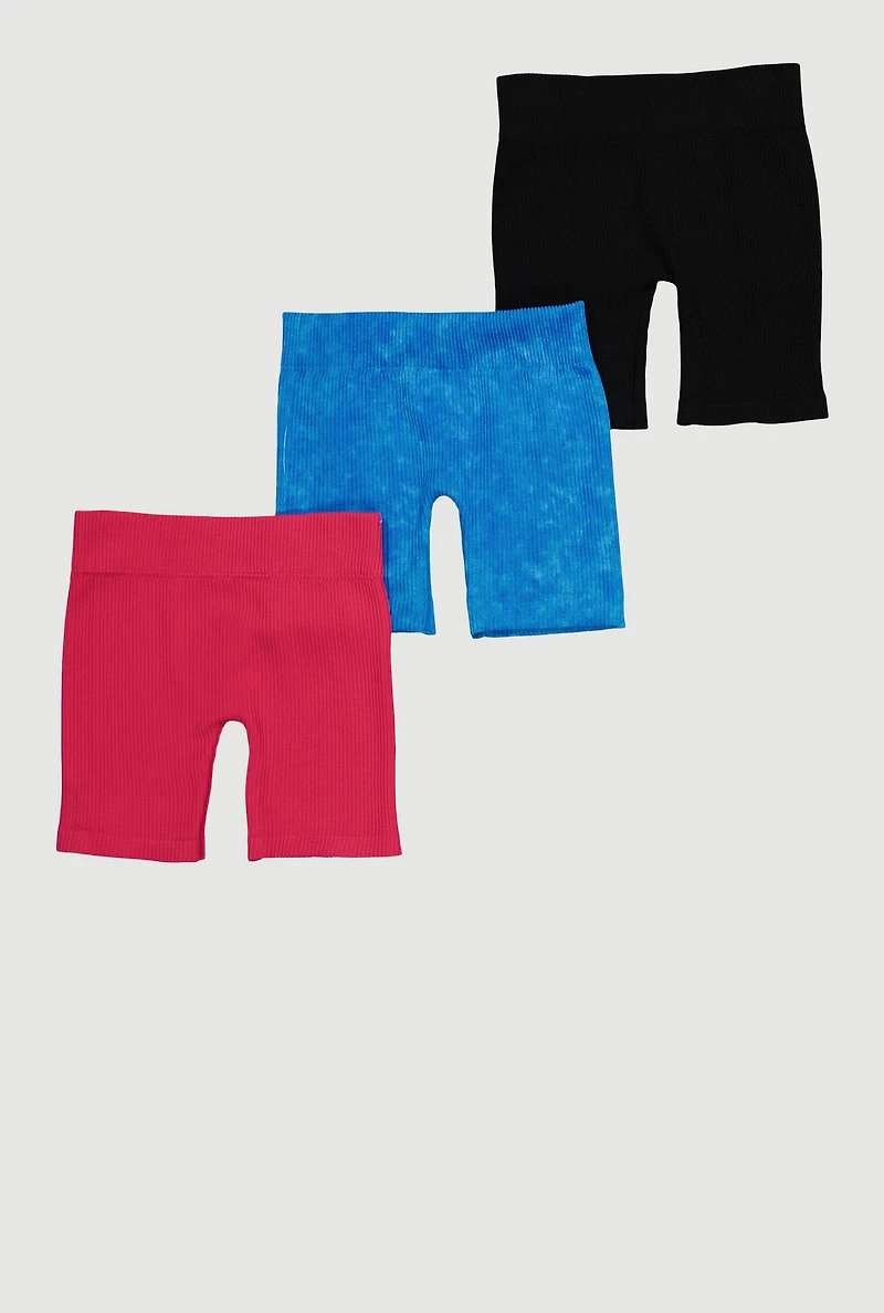 Little Girls Seamless Rib Knit Bike Shorts 3 Pack