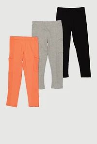 Little Girls Leggings with Cell Phone Pocket 3 Pack