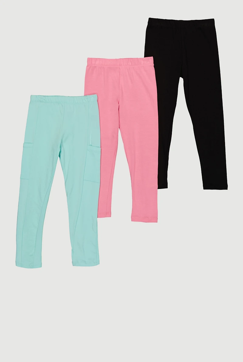 Little Girls Solid Leggings 3 Pack, Multi,