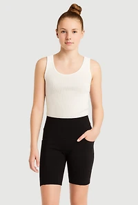 Girls Side Pocket Biker Shorts, Black, Size 7-8