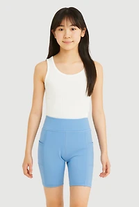 Girls Side Pocket Biker Shorts, Blue, Size 7-8