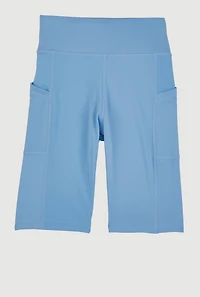 Girls Side Pocket Biker Shorts, Blue, Size 7-8
