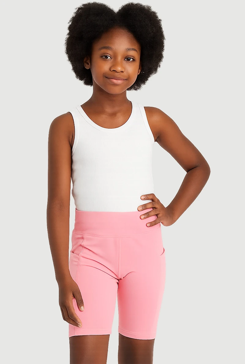 Girls Side Pocket Biker Shorts, Pink, Size 10-12