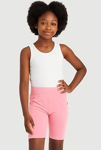 Girls Side Pocket Biker Shorts, Pink, Size 10-12