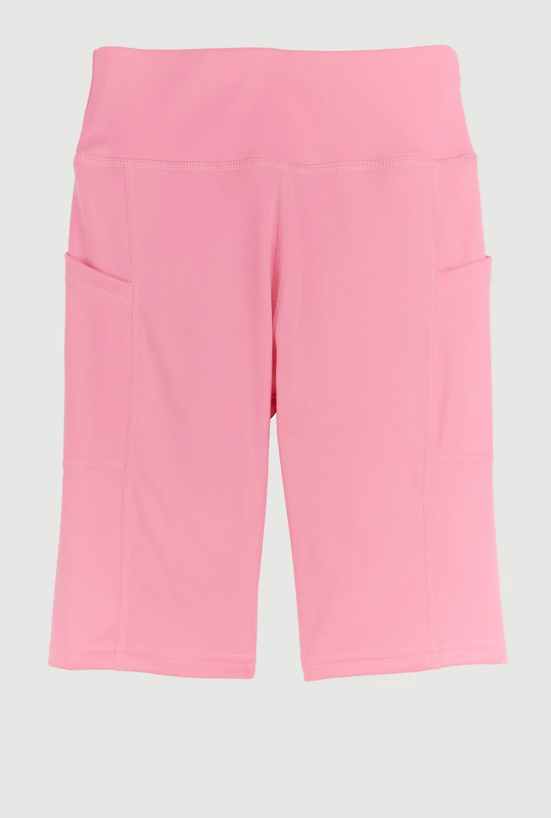 Girls Side Pocket Biker Shorts, Pink, Size 10-12