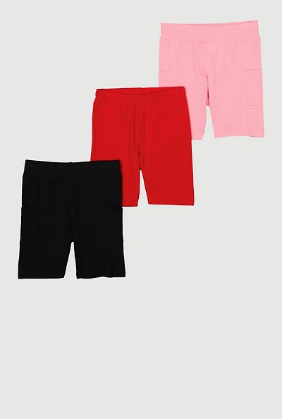 Girls Solid Casual Bike Shorts 3 Pack