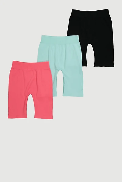 Girls Rib Knit Biker Shorts 3 Pack, Multi, Size 7-8