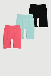 Girls Rib Knit Biker Shorts 3 Pack, Multi, Size 10-12