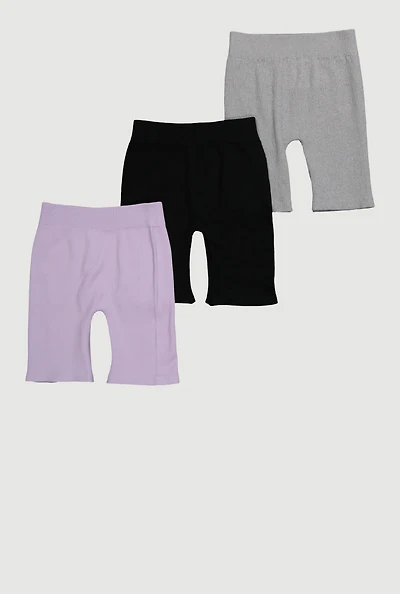 Girls Trendy Rib Knit Bike Shorts 3 Pack, Multi, Size 7-8