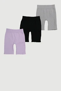 Girls Trendy Rib Knit Bike Shorts 3 Pack, Multi, Size 7-8