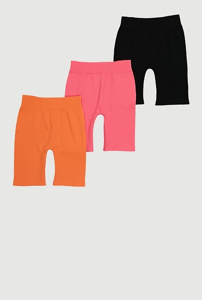 Girls Ribbed Knit Trendy and Comfortable Bike Shorts 3 Pack, Multi, Size 10-12