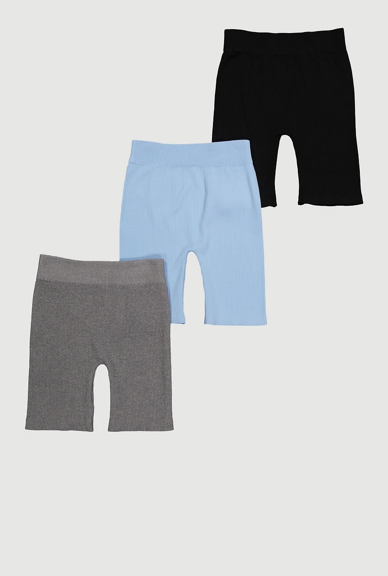 Girls Seamless Ribbed Knit Bike Shorts 3 Pack
