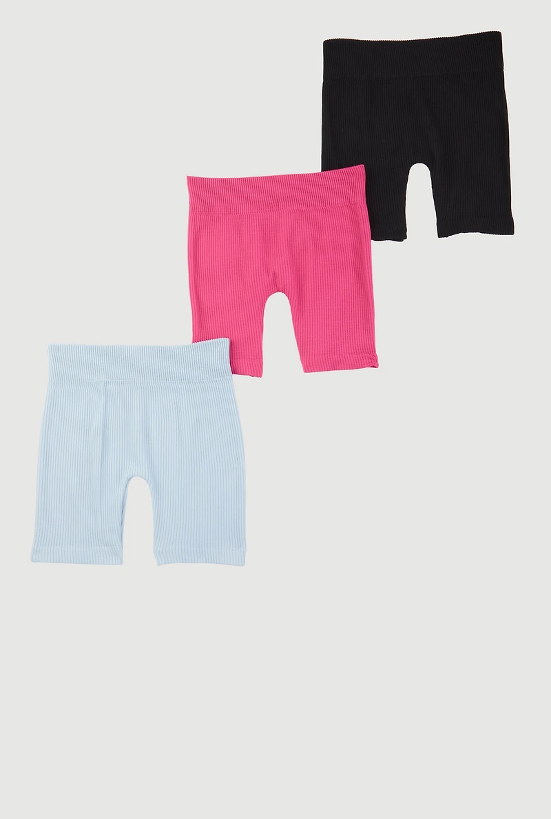 Girls Assorted Rib Knit Bike Shorts 3 Pack, Multi,