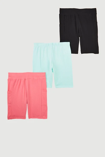 Girls Biker Shorts 3 Pack, Multi, Size 10-12