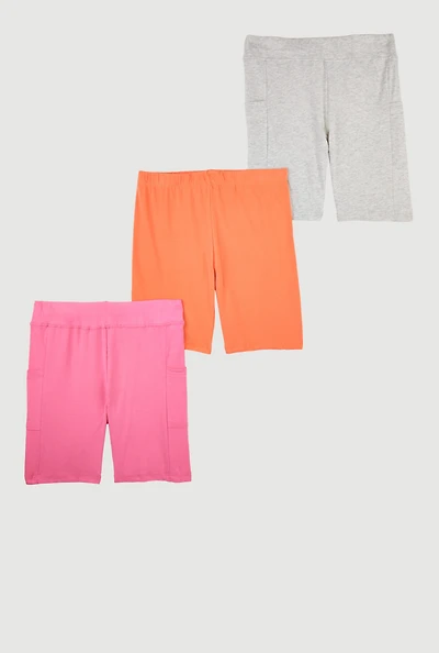 Girls Assorted Biker Shorts 3 Pack, Multi, Size 7-8