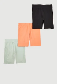Girls Side Pocket Bike Shorts Set of 3, Multi, Size 14-16