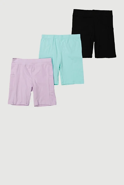 Girls Side Pocket Biker Shorts 3 Pack