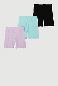Girls Side Pocket Biker Shorts 3 Pack, Multi, Size 10-12