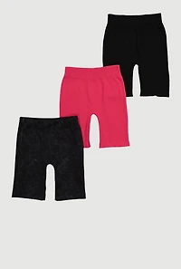 Girls Seamless Rib Knit Mineral Wash Bike Shorts 3 Pack, Multi, Size 7-8