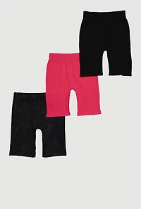 Girls Seamless Rib Knit Mineral Wash Bike Shorts 3 Pack, Multi, Size 7-8