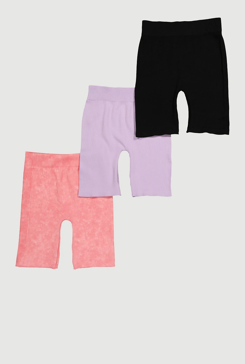 Girls Ribbed Knit Seamless Bike Shorts 3 Pack