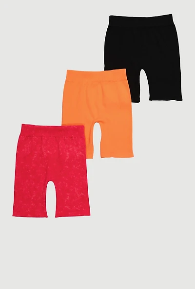 Girls Trendy Seamless Ribbed Knit Bike Shorts 3 Pack, Multi, Size 7-8