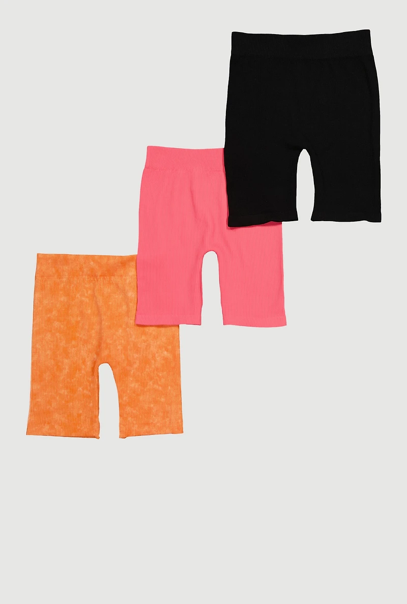 Girls Seamless Ribbed Knit Biker Shorts 3 Pack