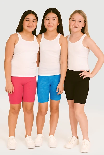 Girls Seamless Ribbed Knit Biker Shorts 3 Pack, Multi, Size 6X