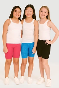 Girls Seamless Ribbed Knit Biker Shorts 3 Pack, Multi, Size 6X
