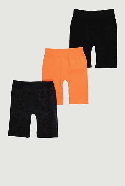 Girls Assorted Seamless Ribbed Knit Bike Shorts 3 Pack, Multi, Size 10-12