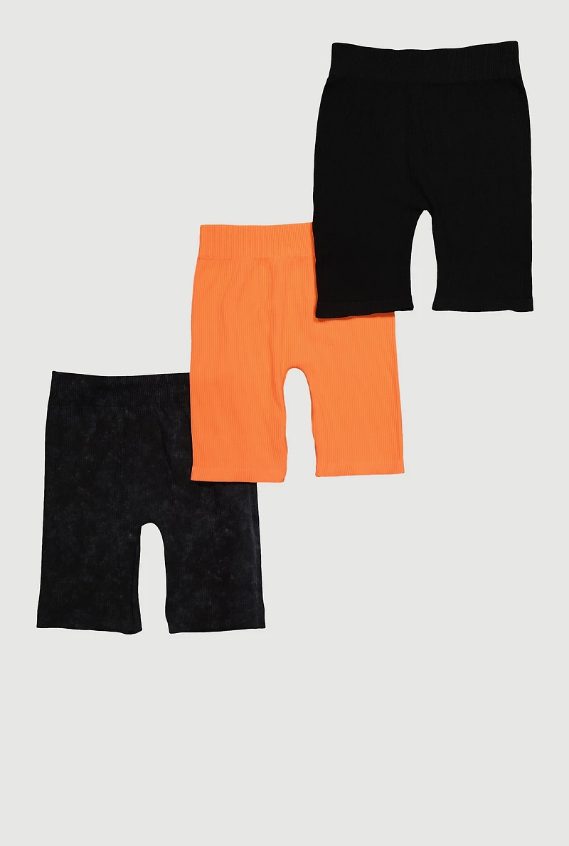 Girls Assorted Seamless Ribbed Knit Bike Shorts 3 Pack