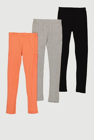 Girls Leggings with Cell Phone Pocket 3 Pack