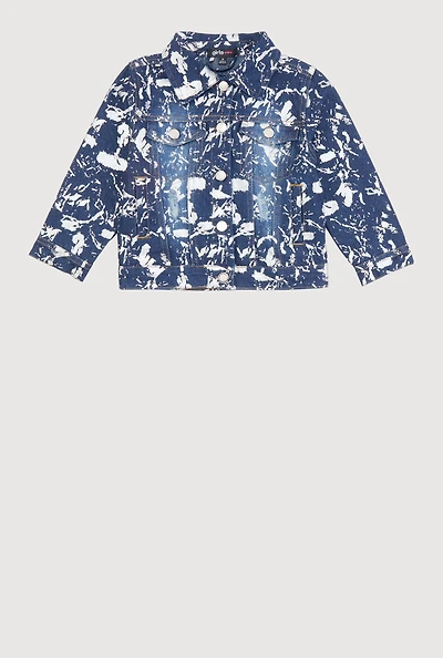 Little Girls Foil Splatter Distressed Denim Jacket, Blue, Size 5-6