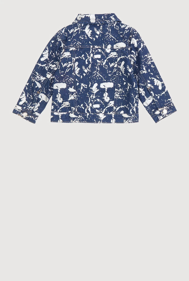 Little Girls Foil Splatter Distressed Denim Jacket, Blue, Size 5-6