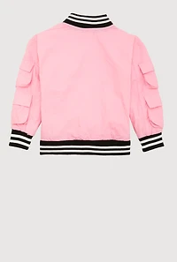 Little Girls Chenille Bear Graphic Bomber Jacket