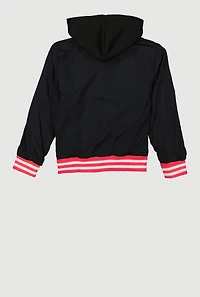 Little Girls New York Hooded Varsity Jacket, Black, Size 6X