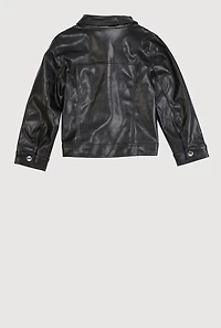 Little Girls Faux Leather Button Front Jacket, Black,
